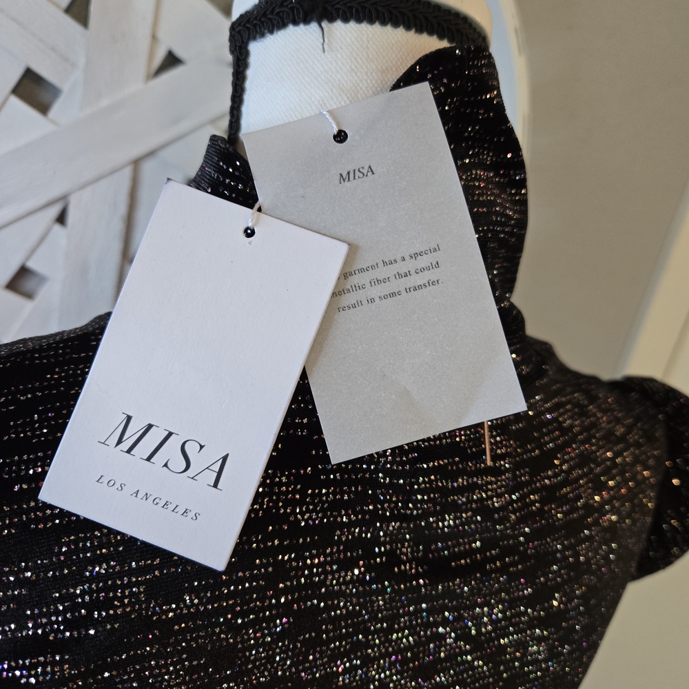 Misa Los Angeles Stormi Elegant Black Long Sleeve Sparkle Dress New- Ret $318 - Picture 7 of 9